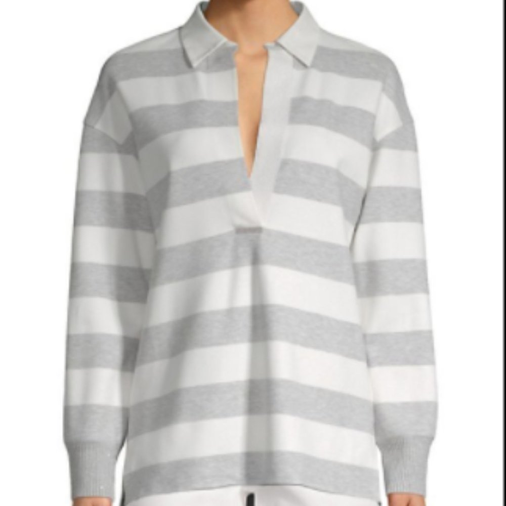 Lafayette 148 New York Antonia Striped High-Low Top - Picture 8 of 10